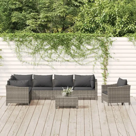 Loungesæt i polyrattan 8 dele med hynder - Grå