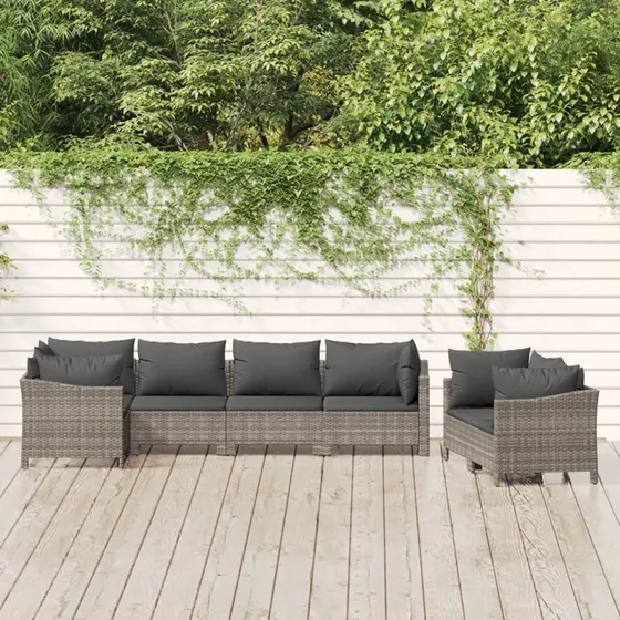 Loungesæt til haven 7 dele i grå polyrattan