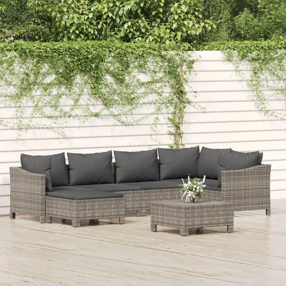 Loungesæt 7 dele grå polyrattan med hynder