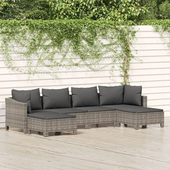 Loungesæt til haven 6 dele i grå polyrattan