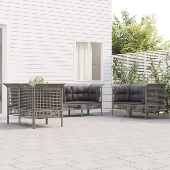 Loungesæt til haven 6 dele i grå polyrattan