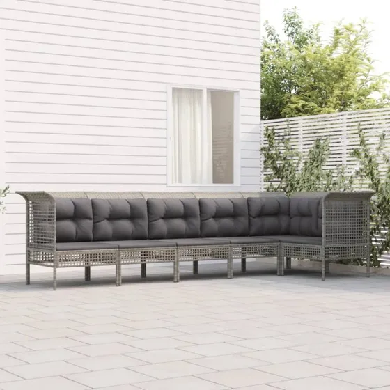 Loungesæt i grå polyrattan 6 dele med hynder