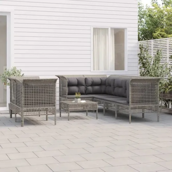 Loungesæt 8 dele i grå polyrattan med hynder