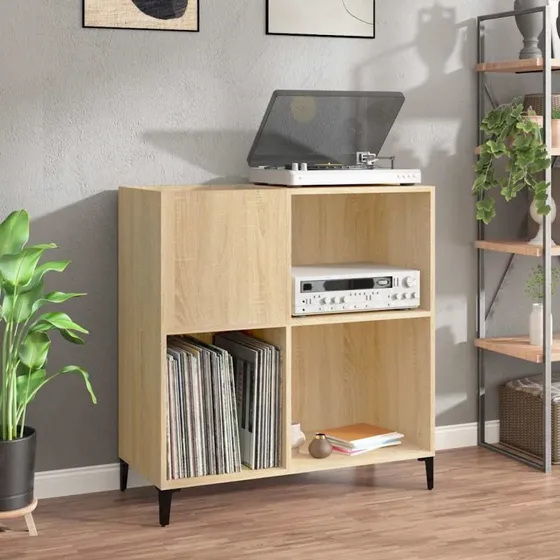 Vinylskab i sonoma-eg 84,5x38x39 cm  til LP-opbevaring