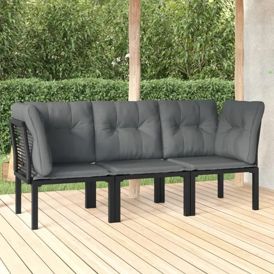 Loungesæt 3 dele i polyrattan - sort/grå