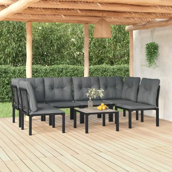 Loungesæt til haven 7 dele i sort/grå polyrattan