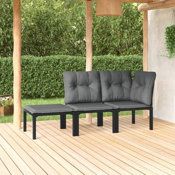 Loungesæt til haven 3 dele i polyrattan – sort/grå