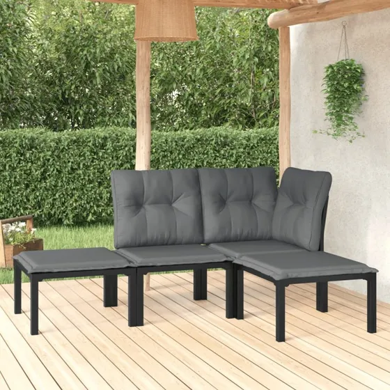 Loungesæt 4 dele i polyrattan – sort/grå