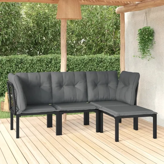Loungesæt 4 dele til haven - sort/grå polyrattan