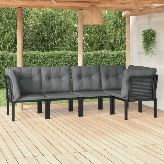 Loungesæt i polyrattan 5 dele – grå/sort