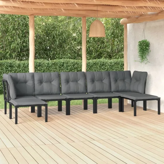 Loungesæt 7 dele i polyrattan – sort/grå