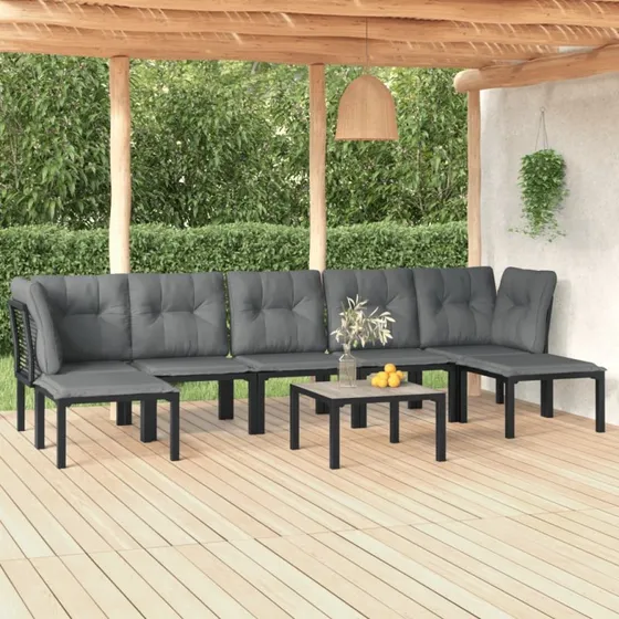 Loungesæt til haven 8 dele i polyrattan (sort/grå)