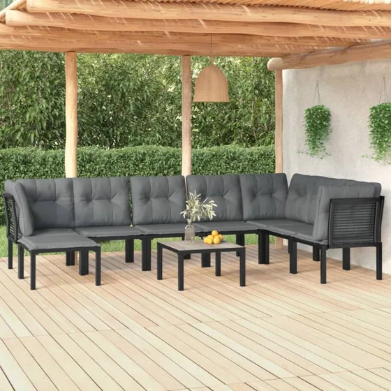 Loungesæt til haven 9 dele i polyrattan - sort/grå