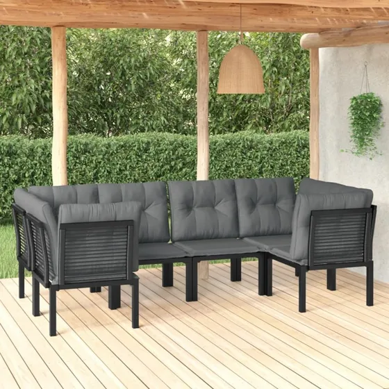 Loungesæt til haven 6 dele i polyrattan - sort/grå