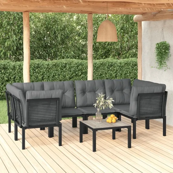 Loungesæt til haven 7 dele i sort/grå polyrattan