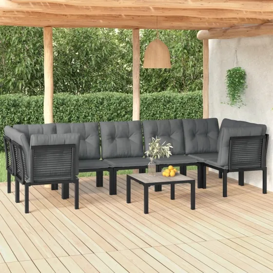 Loungesæt til haven 8 dele i sort/grå polyrattan