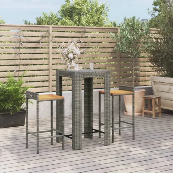 Barsæt 3 dele i polyrattan og akacietræ – grå