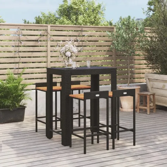 Barsæt 5 dele i polyrattan og akacietræ - sort