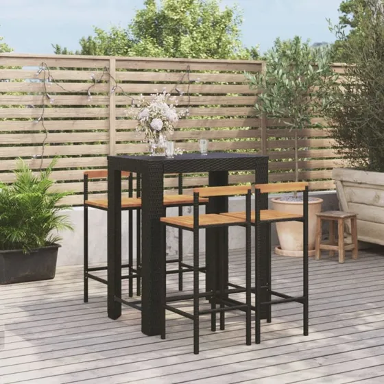 5-dele havestel i polyrattan og akacietræ – sort
