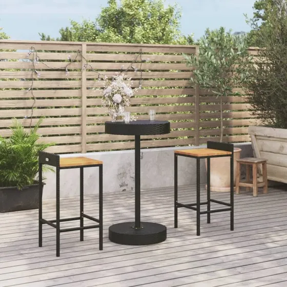 Barsæt til haven 3 dele – polyrattan & akacietræ, sort