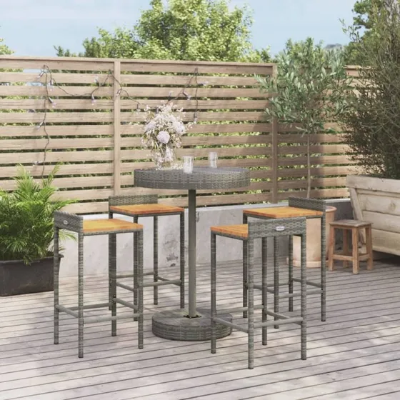 Barsæt til have 5 dele i polyrattan og akacietræ, grå
