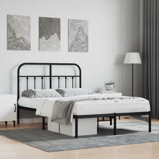 Sengeramme med sengegavl 120x200 cm - sort metal