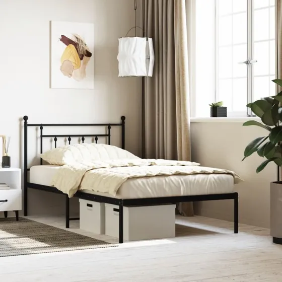 Sengeramme med sengegavl 107x203 cm – Sort metal