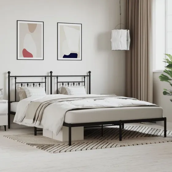 Sengeramme 160x200 cm med sengegavl - Sort metal