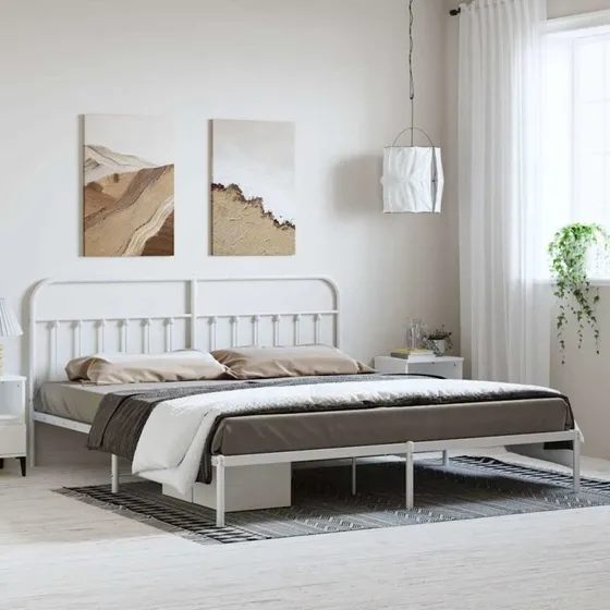 Sengeramme med sengegavl i hvid metal 183x213 cm