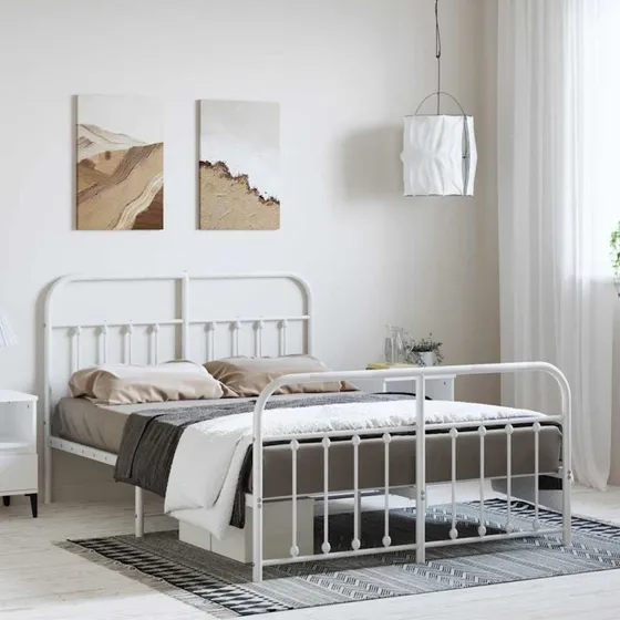 Sengeramme 135x190 cm med sengegavl - metal hvid