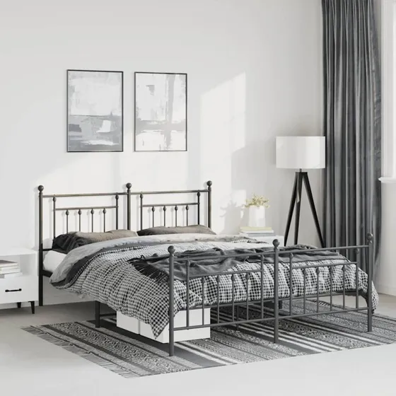 Sengeramme 135x190 cm med gavl og fodgærde - Sort