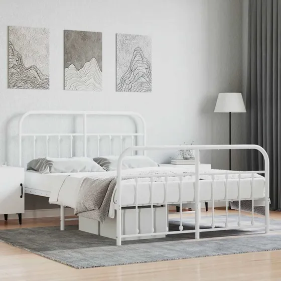 Hvid metal sengeramme med gavl og fodgærde 140x190