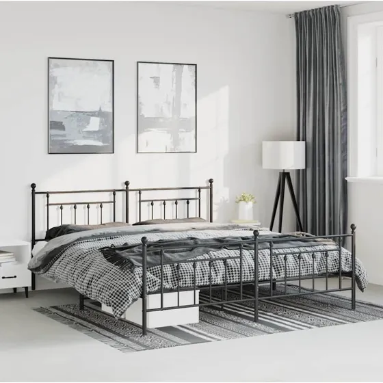 Sengeramme i sort metal med sengegavl 193x203 cm