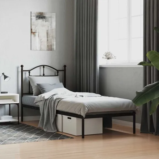 Sengeramme med sengegavl 90x200 cm i sort metal