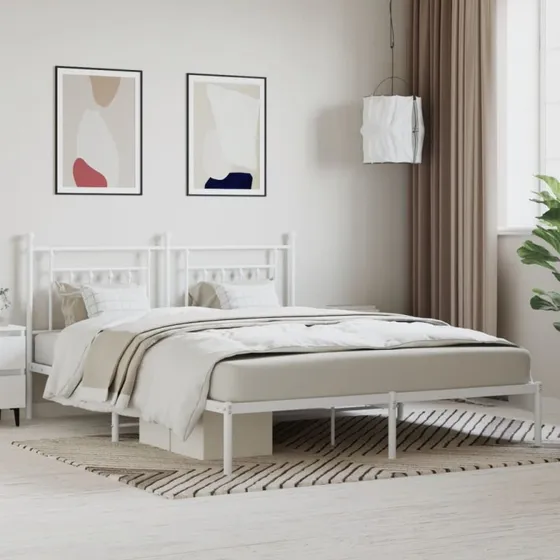 Sengeramme med sengegavl 160x200 cm – hvid metal