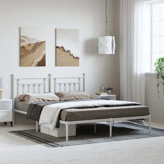 Sengeramme med sengegavl 183x213 cm - Hvid metal