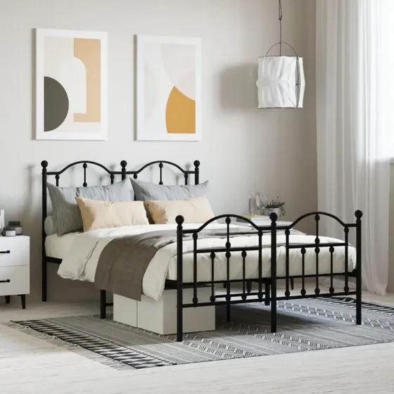 Sengeramme i sort metal 120x190 cm - med gavl