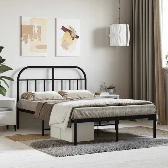 Sengeramme med sengegavl 120x200 cm - Sort metal