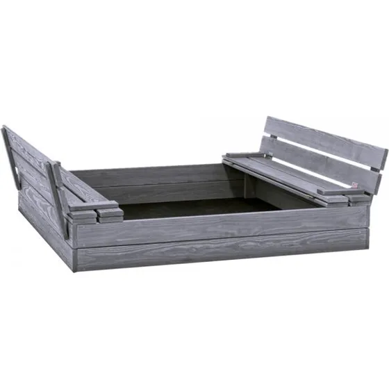 Nordic Play Active sandkasse 120x120 cm med låg og bænk - grå