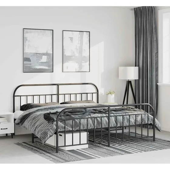 Sengeramme i metal med gavl og fodgærde 183x213 cm - Sort
