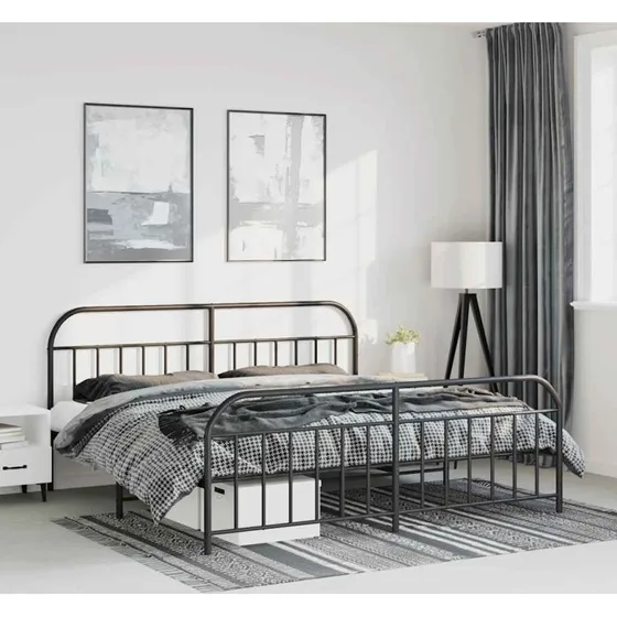 Sengeramme i sort metal 193x203 cm med gavl