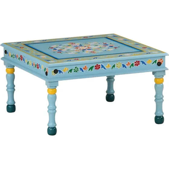 Sofabord i massivt mangotr - hndmalet turkis