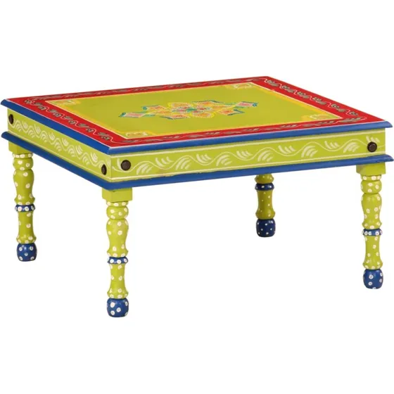 Sofabord i massivt mangotr, hndmalet grn