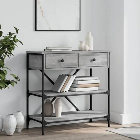 Konsolbord 75x34,5x75 cm Sonoma-eg – Grå metalstel