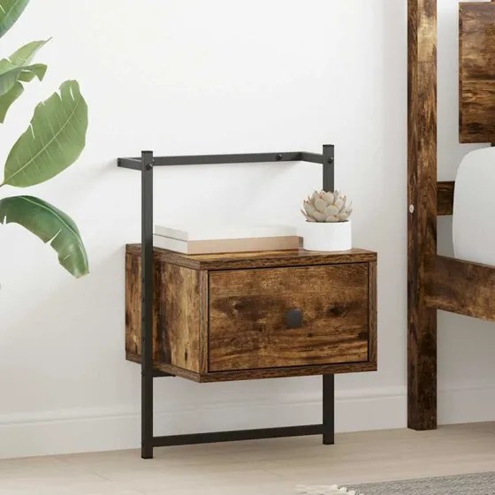 Væghængt sengebord 2 stk. 35x30x51 cm - røget eg