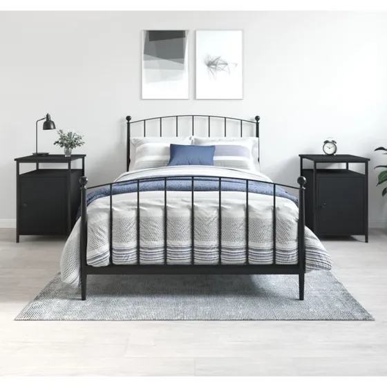 Sengeborde 2 stk. 40x42x60 cm sort – konstrueret træ & jernstel