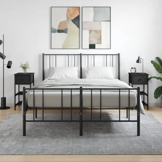 Sengeborde 2 stk 34x36x70 cm – sort, konstrueret træ