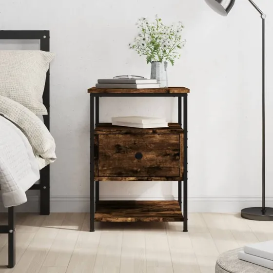 Sengebord 40x42x56 cm i konstrueret træ – røget egetræ