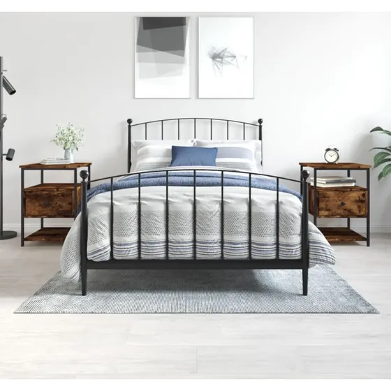 Sengeborde 2 stk. 40x42x56 cm - Røget egetræ & jern