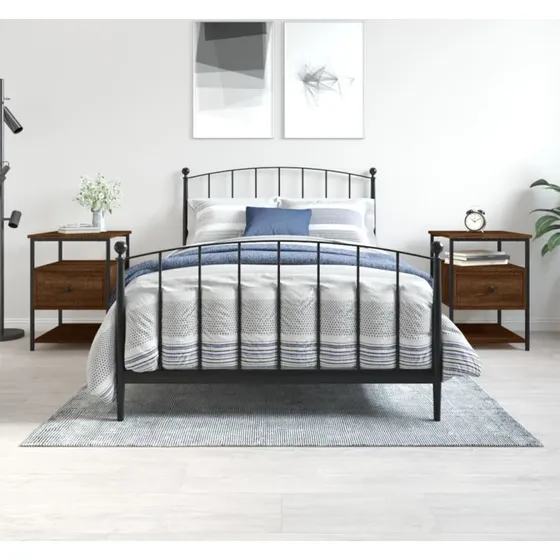 Sengeborde 2 stk. 40x42x56 cm – brun egetræ/jern